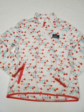 Eddie Bauer Kids L 14 16 Fleece Quarter Zip Pullover Triangle Print Red Teal